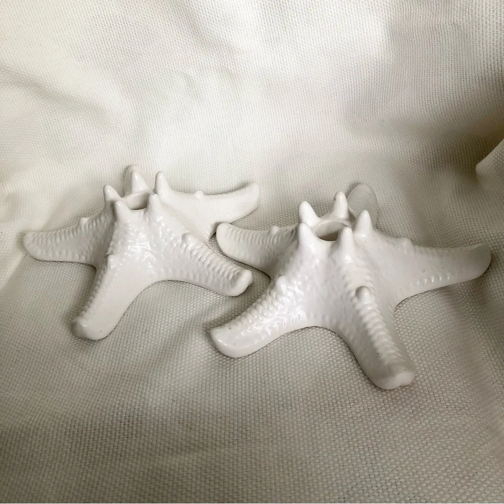 Ceramic seastar starfish candle holders cream